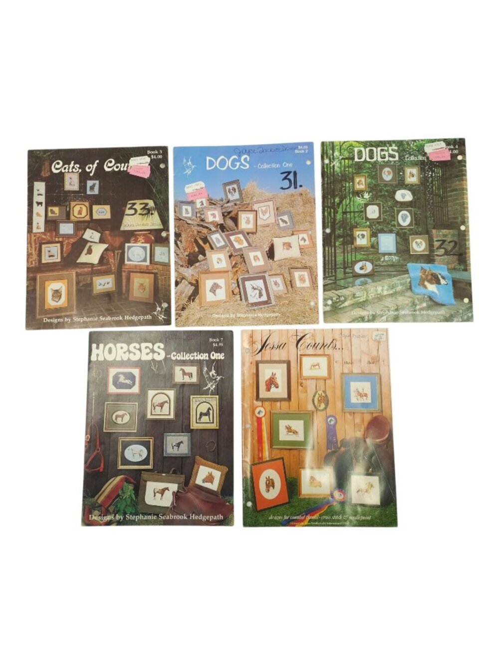 Cross Stitch Book Vintage Lot 5 Stephanie Seabrook Hedgepath Cats Dogs Horses